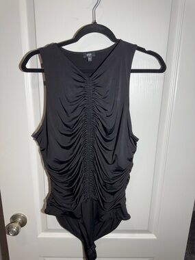 Express Black Ruched Sleeveless Bodysuit Tank Top Body Contour